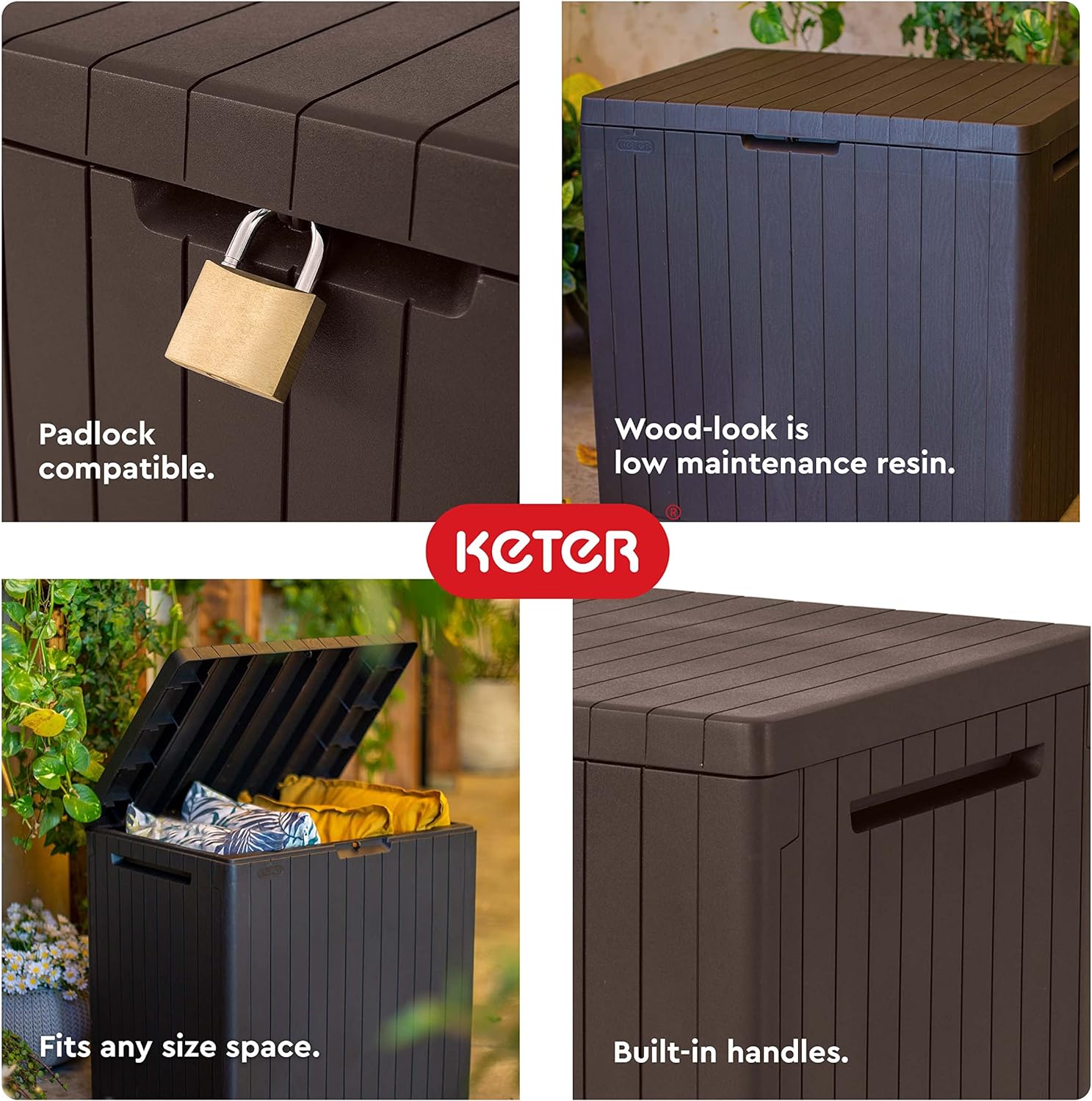 Keter City 30 Gallon Resin Deck Box for Patio Furniture, Pool Accessories, and Storage for Outdoor Toys, Graphite