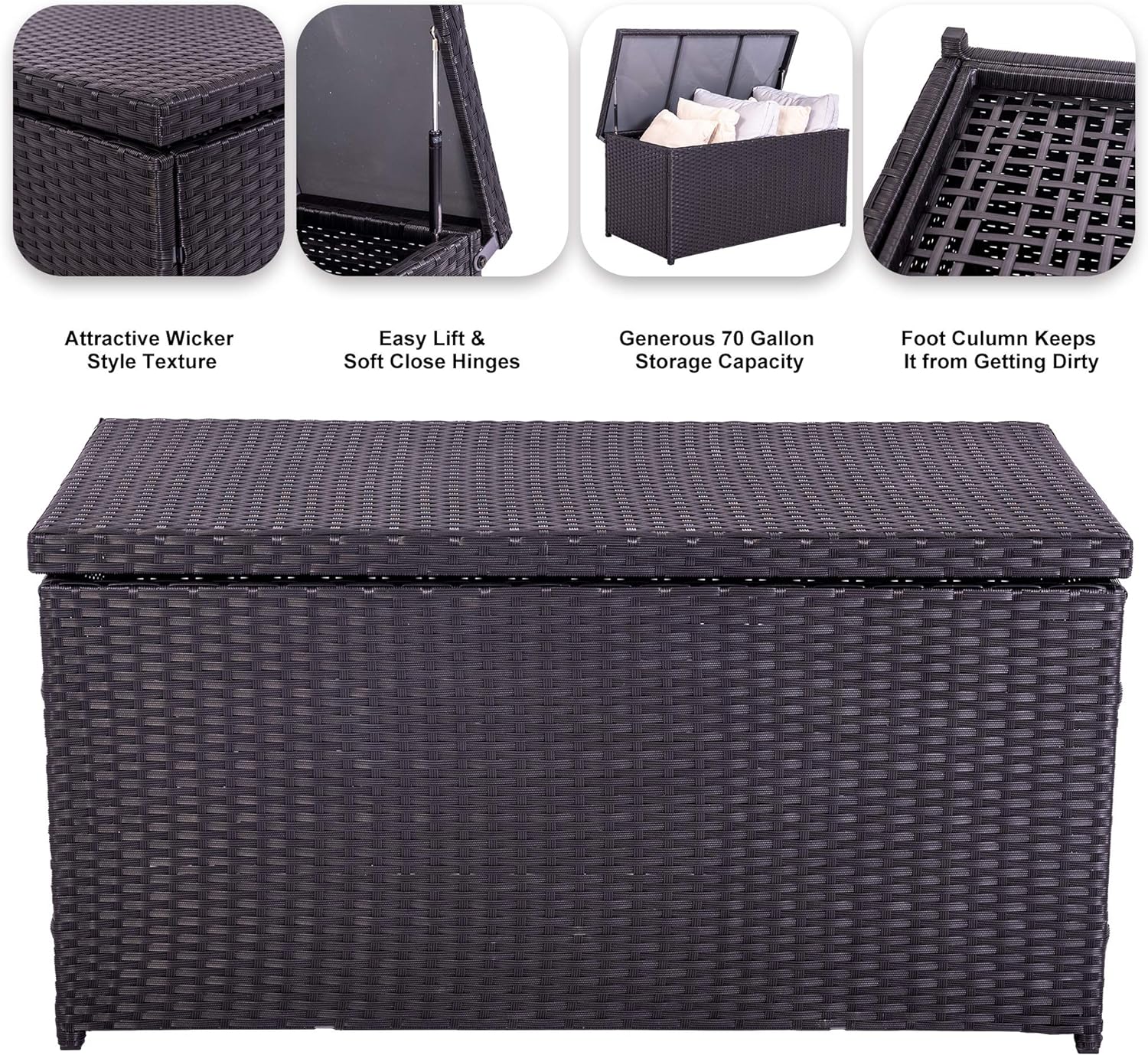 Sundale Outdoor Storage Box, 60 Gallon Wicker Patio Deck Boxes with Lid, Outdoor Cushion Storage Container Bin Chest for Kids Toys, Pillows, To