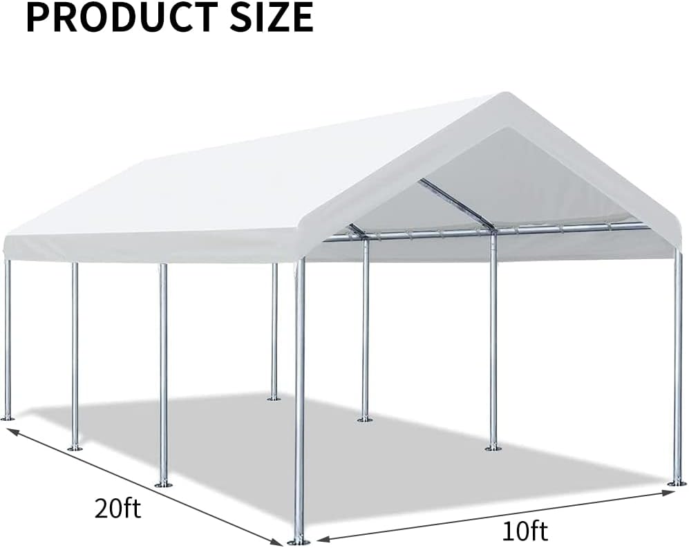 ZHJJ 10'x20' Carport Replacement Top Canopy Cover for Car Garage Shelter Tent Party Tent with Ball Bungees White (Only Top Cover, Fr