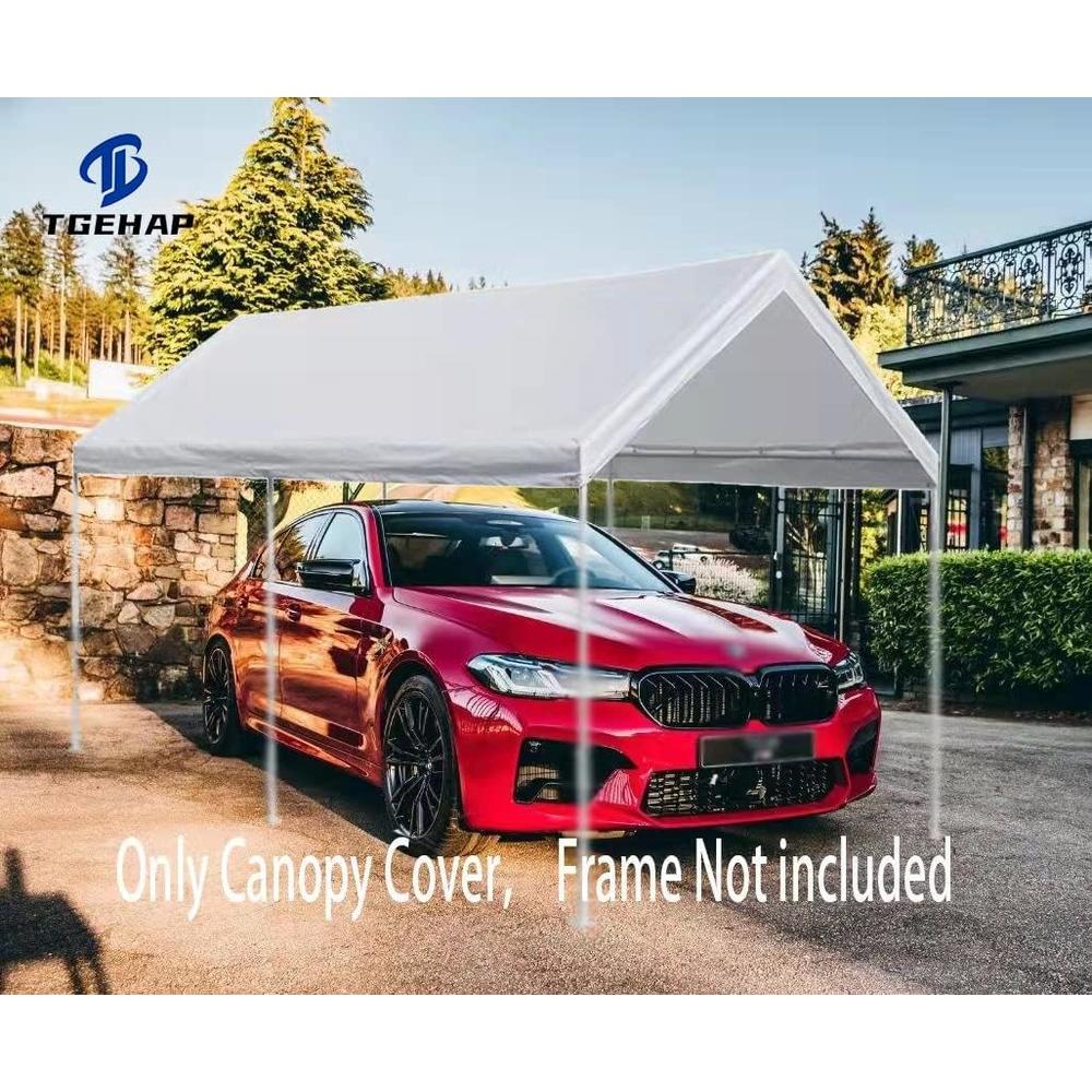 TGEHAP 10'x20' Carport Replacement Canopy Cover for Tent Car Garage Shelter Top Tarp Cover with Ball Bungees (Only Only Top Cover, Fra