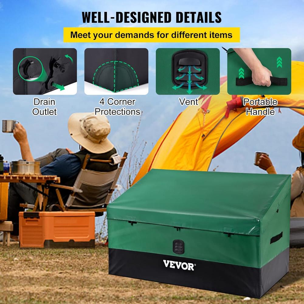 VEVOR Outdoor Storage Box, 100Gal Waterproof PE Tarpaulin Deck Box w/ Galvanized Frame, All-Weather Protection