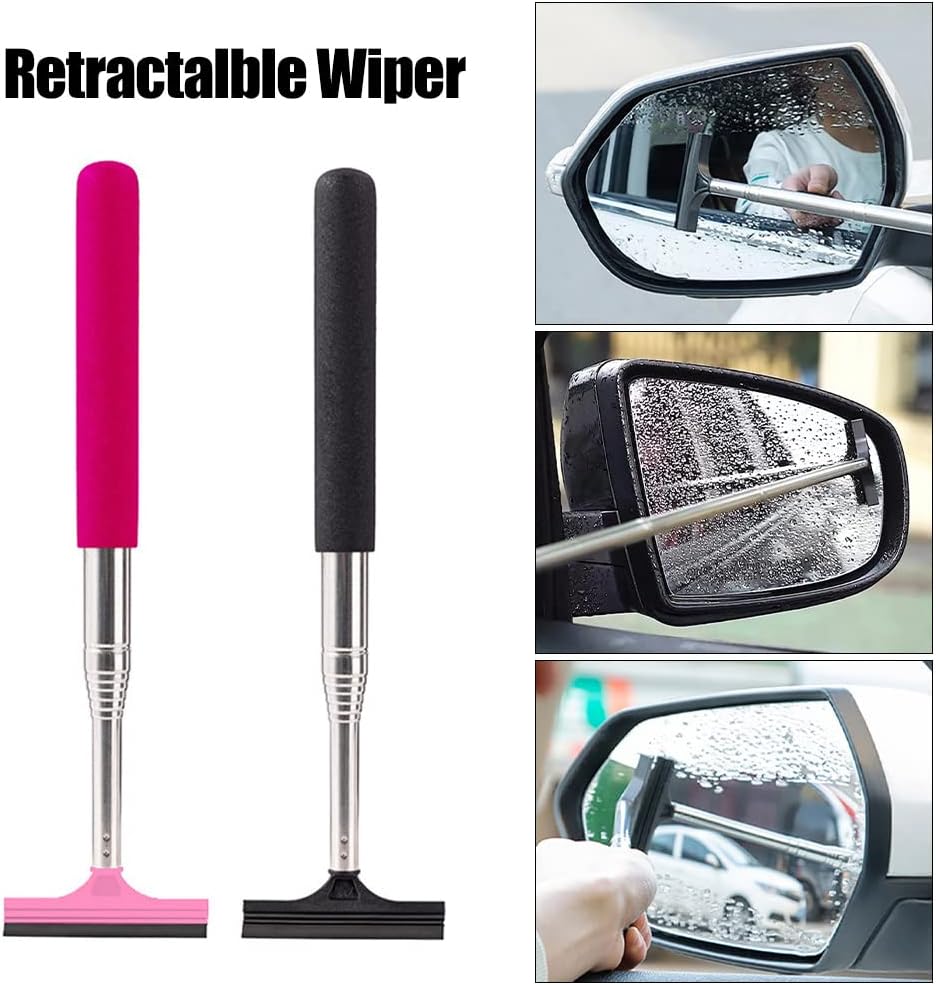 GreceYou Retractable Car Rearview Mirror Wiper Portable Auto Mirror Squeegee  Cleaner Long Handle Car Cleaning Tool