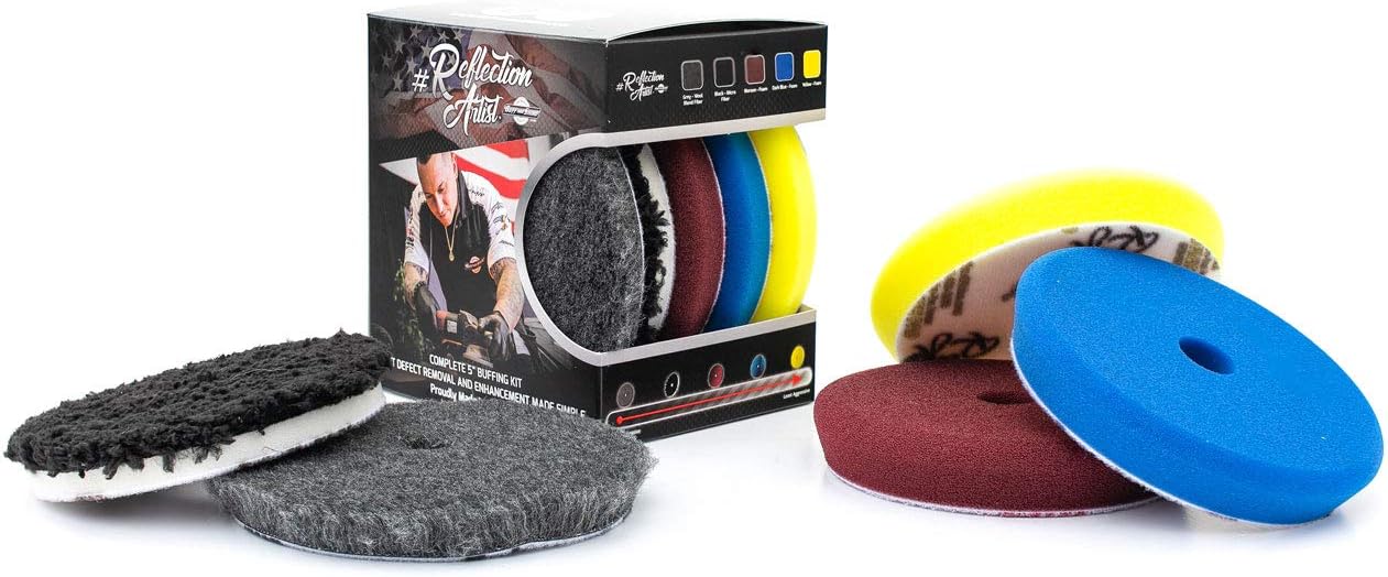 Buff And Shine The Rag Company -  Reflection Artist Complete 5" Buffing Kit - Combination of Five Pads, URO line, Easy to Use Combo