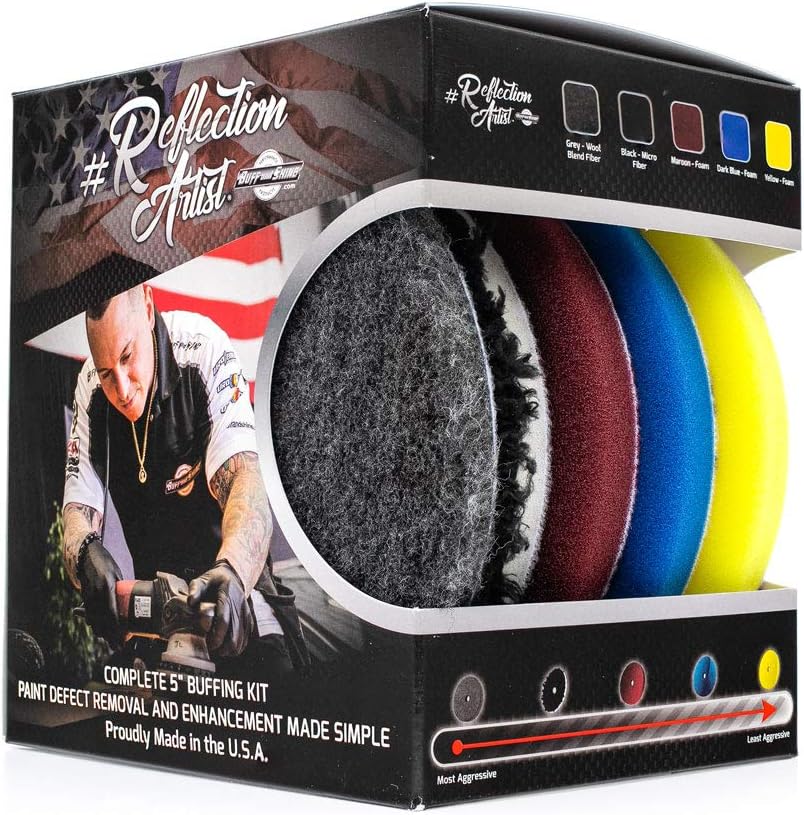 Buff And Shine The Rag Company -  Reflection Artist Complete 5" Buffing Kit - Combination of Five Pads, URO line, Easy to Use Combo