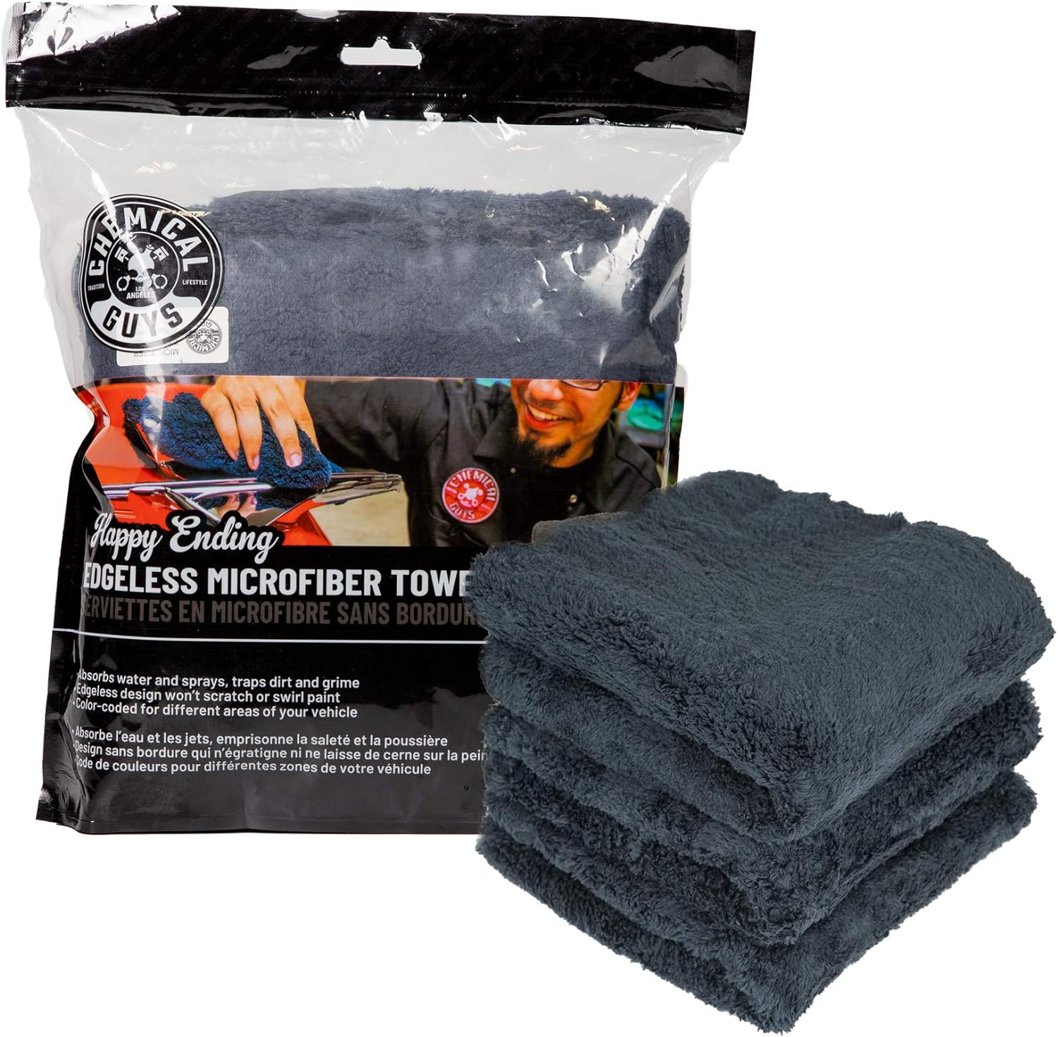Chemical Guys Happy Ending Ultra Plush Edgeless Microfiber Towel, Black