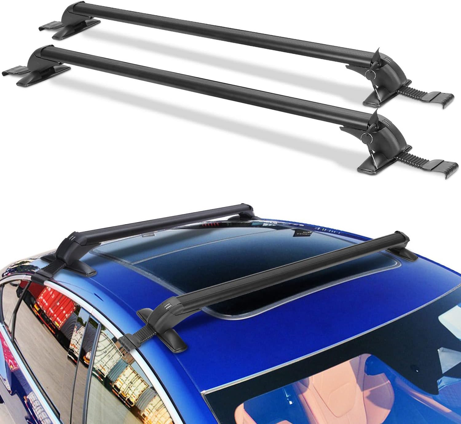 TeqHome Universal Roof Rack Cross Bars, 48'' Adjustable Aluminum Lockable  Crossbars W/ Extendable Window Frame