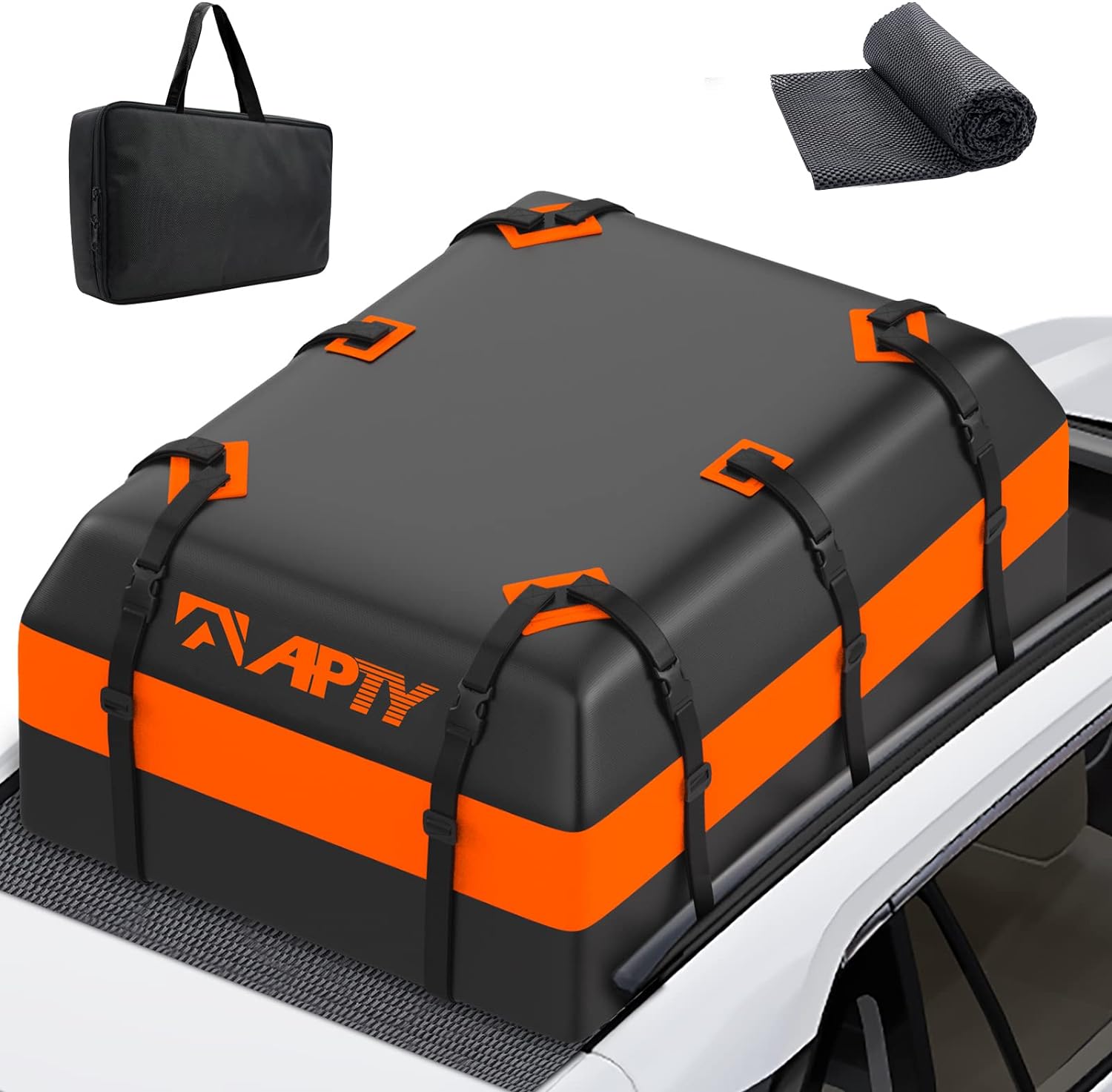 APTY 21 Cubic Feet Car Roof Top Bag Cargo Carrier, Soft Rooftop Luggage Bag, Premium 900D PVC, Waterproof Zip, with Anti-Slip Mat +
