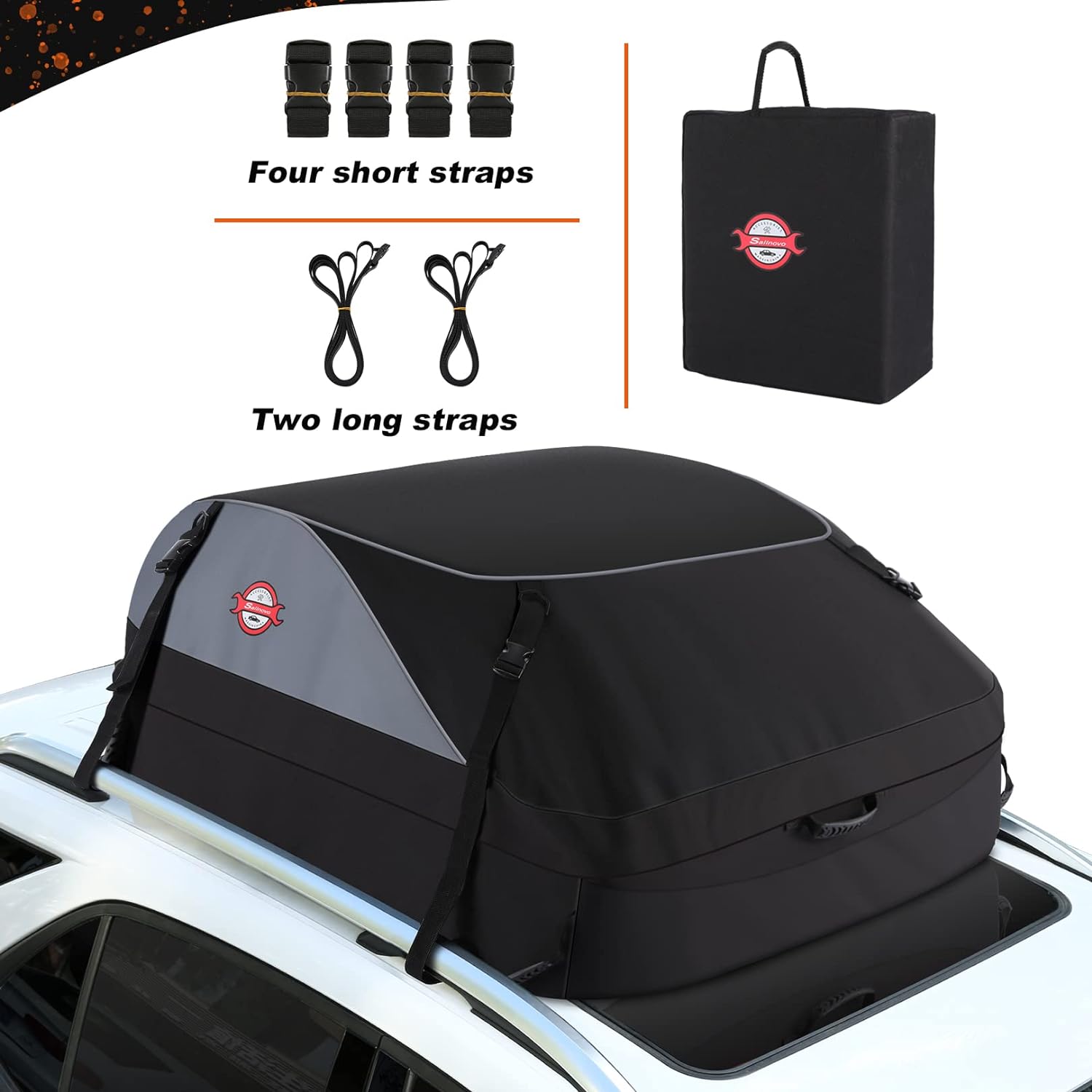 Adakiit Car Rooftop Cargo Carrier Bag, 15 Cubic Feet Waterproof Soft Roof Top Luggage Bag for All Vechicles SUV with/Without Racks - Wa