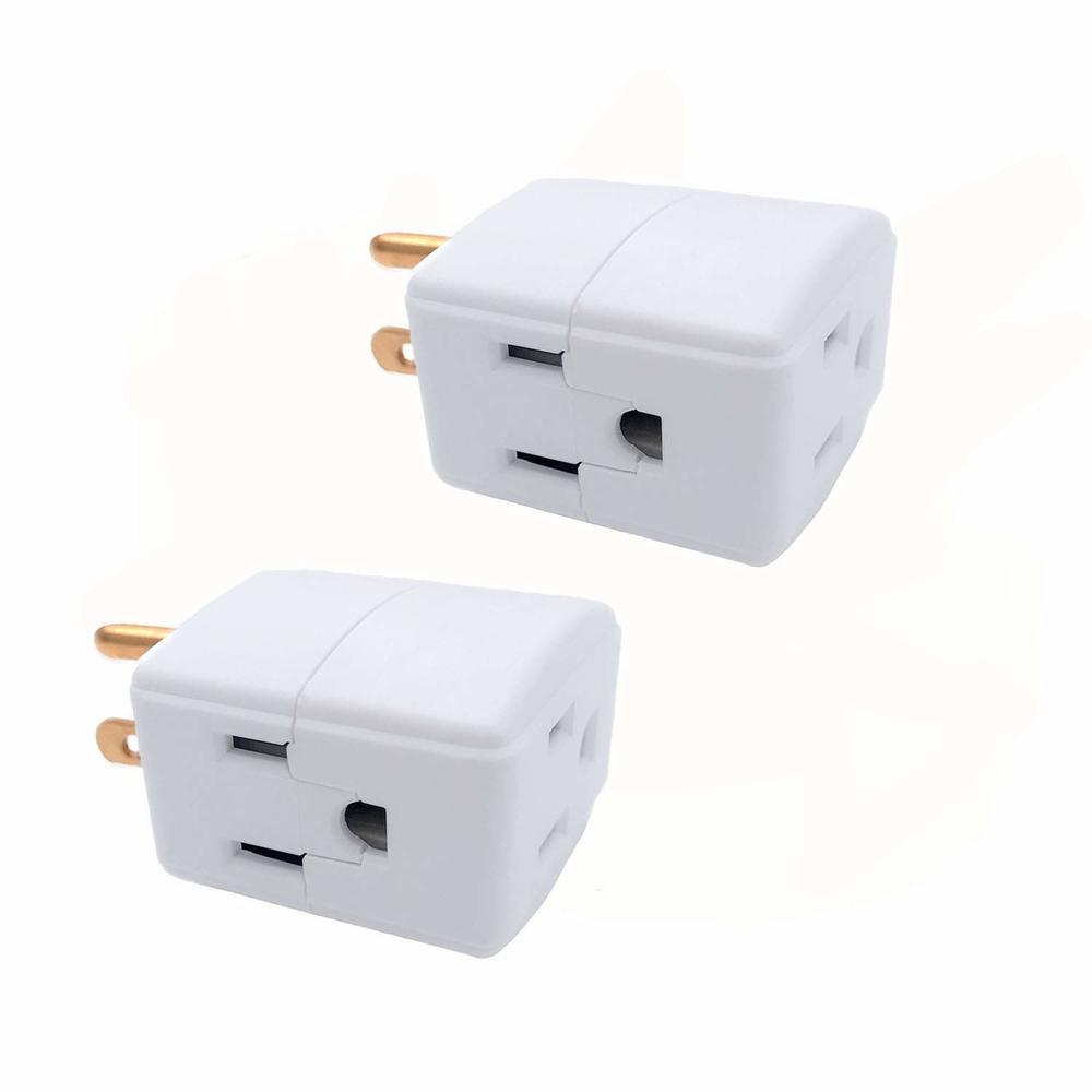 Generic 3 Prong Outlet Wall Tap Adapter,Grounded Power Adapter, ETL Listed, White,2-Pack