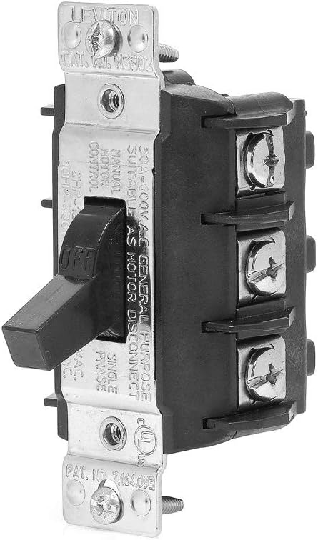 Leviton MS303-DS 30 Amp 600 Volt, Three-Pole, Three Phase AC Motor Starter, Suitable as Motor Disconnect, Toggle, Industrial Grade, Non