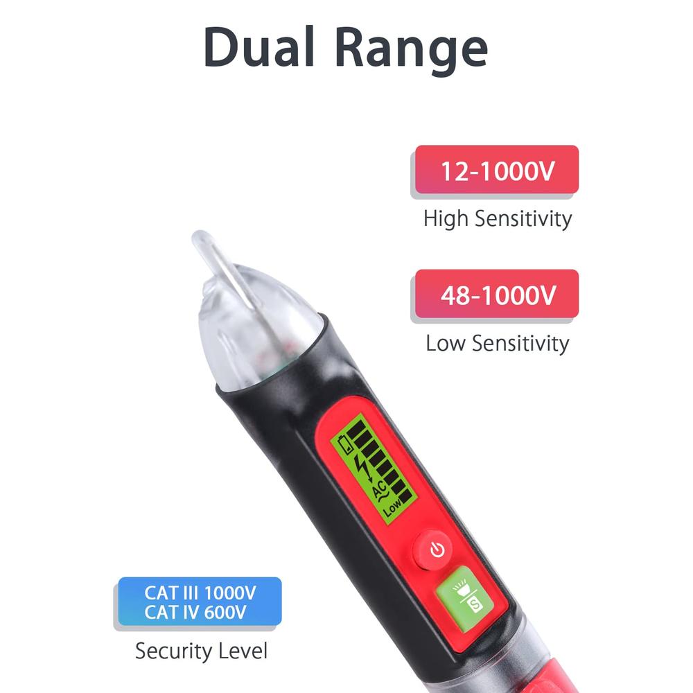 Generic Wintact Non-Contact AC Voltage Detector Pen, 12V-1000V/48V-1000V Dual Range, High/Low Adjustable Sensitive, Live/Null Wire Brea