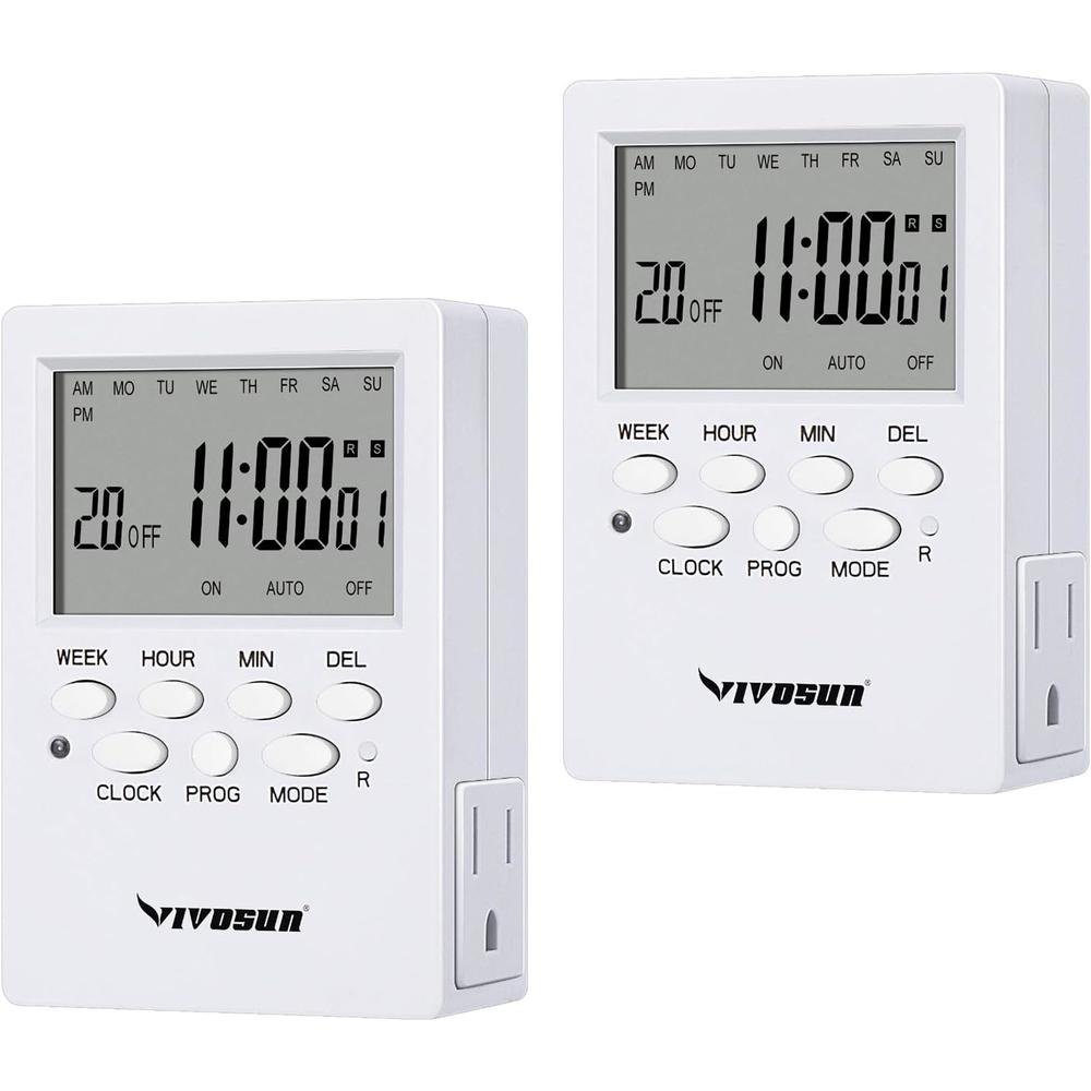 VIVOSUN 7 Day Programmable Digital Timer with Dual Outlet, 20 On/Off UL Listed Heavy Duty Plug-in Outlet Timer with Countdown Setting,