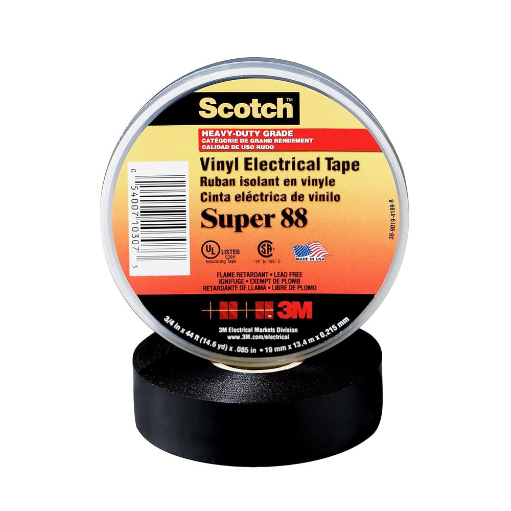 Generic Scotch Vinyl Electrical Tape Super 88, 1&#194;&#189; in x 44 ft, Black, 1 Roll, Premium Grade, Rubber Resin Adhesive, P