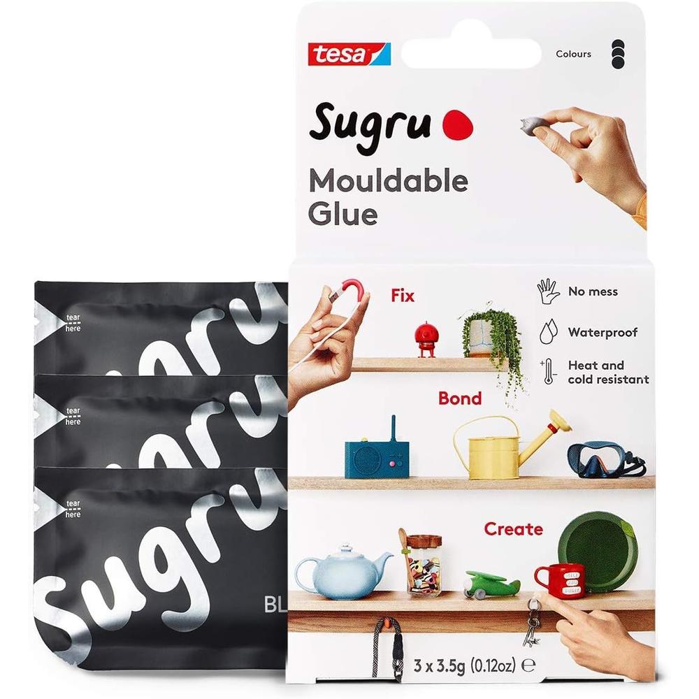 Sugru Inc. Sugru Moldable Glue - Multi-Purpose Glue for Creative Fixing and Making - Black 3-Pack