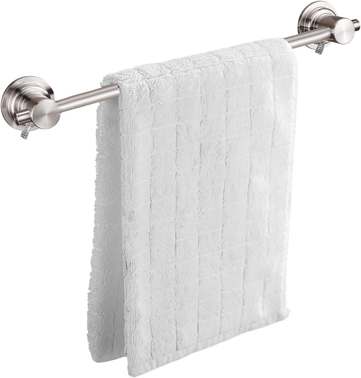 JiePai 24 inch Suction Cup Towel Bar Brushed Nickel,Bath Shower Towel Holder  Shower Door Adhesive