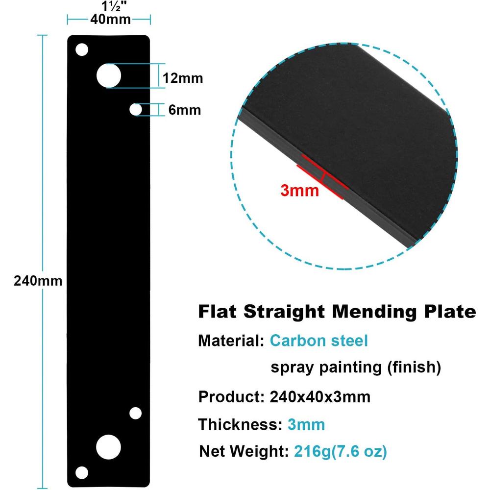 GBGS 6 Packs Steel Flat Mending Plate, 9&#226;&#133;&#156; inches Straight Braces, Thickness 3 mm Heavy Duty Mending Joi