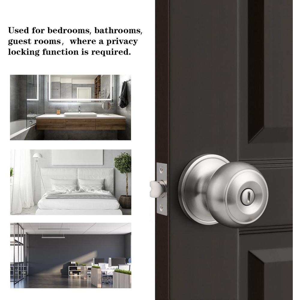 Probrico Privacy Interior Door Knobs Bed and Bath Handles Keyless Sain Nickel Locksets, 6 Pack