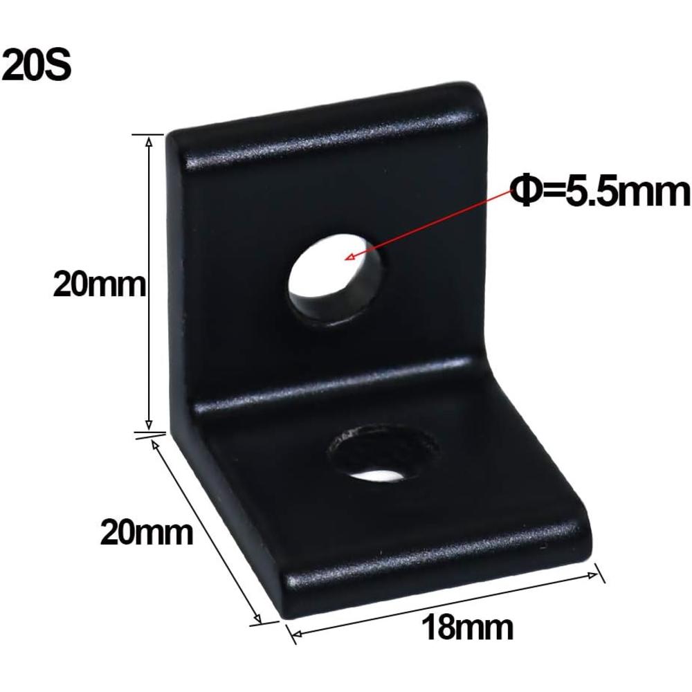 Boeray 10pcs 2 Hole Black 90 Degree Inside Corner Bracket Kit for 2020 Aluminum Extrusion Profile 20x20 Slot 6mm with 20pcs t nut + 20