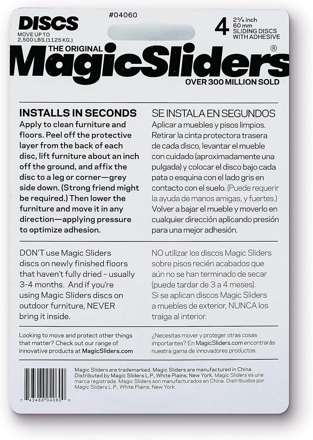 MAGIC SLIDERS L P Magic Sliders 4060 Series 4PK2-3/8 RND Slide Disc, 1, Gray