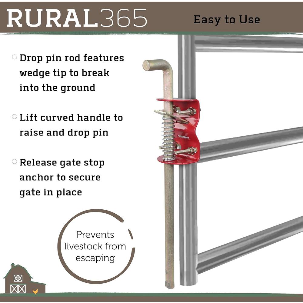 Rural365 Farm Gate Anchor Cane Bolt 18in - Farming Livestock Spring-Loaded Fence Gate Drop Rod Cattle Gate for Tube Gate