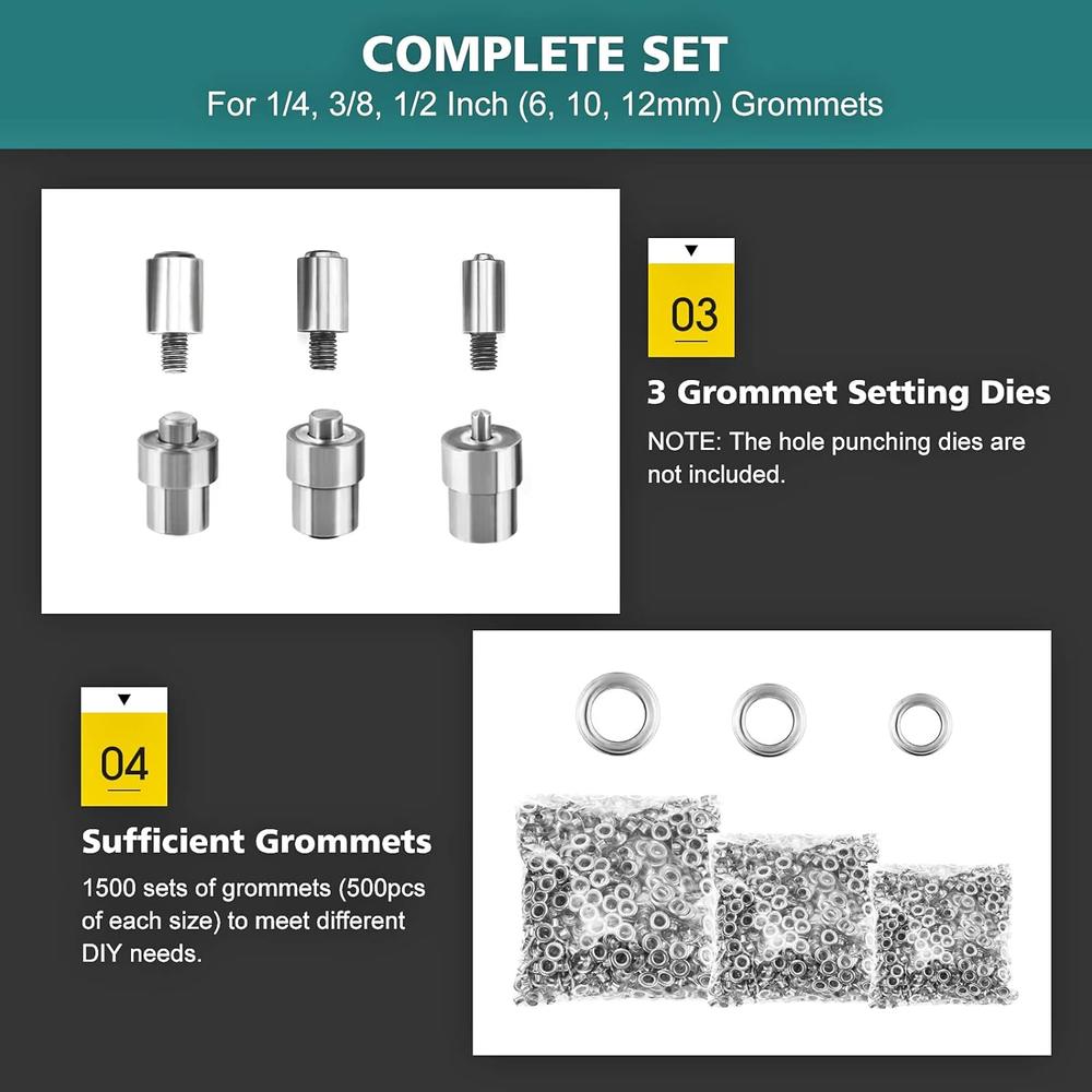 Generic BEAMNOVA Grommet Machine Tool Kit Multi-Sizes Hand Press Eyelet Kit 3 Dies (#0#2#4) 1/4, 3/8, 1/2 Inch (6, 10, 12mm), 1500 Sets