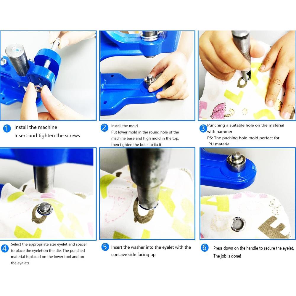 Wushuang Hand Press Grommet Machine Grommets Eyelet Tool Kit, Including Grommet Machine, 3 Dies (#0#2#4), 2400Pcs Grommets for Banner,Aw