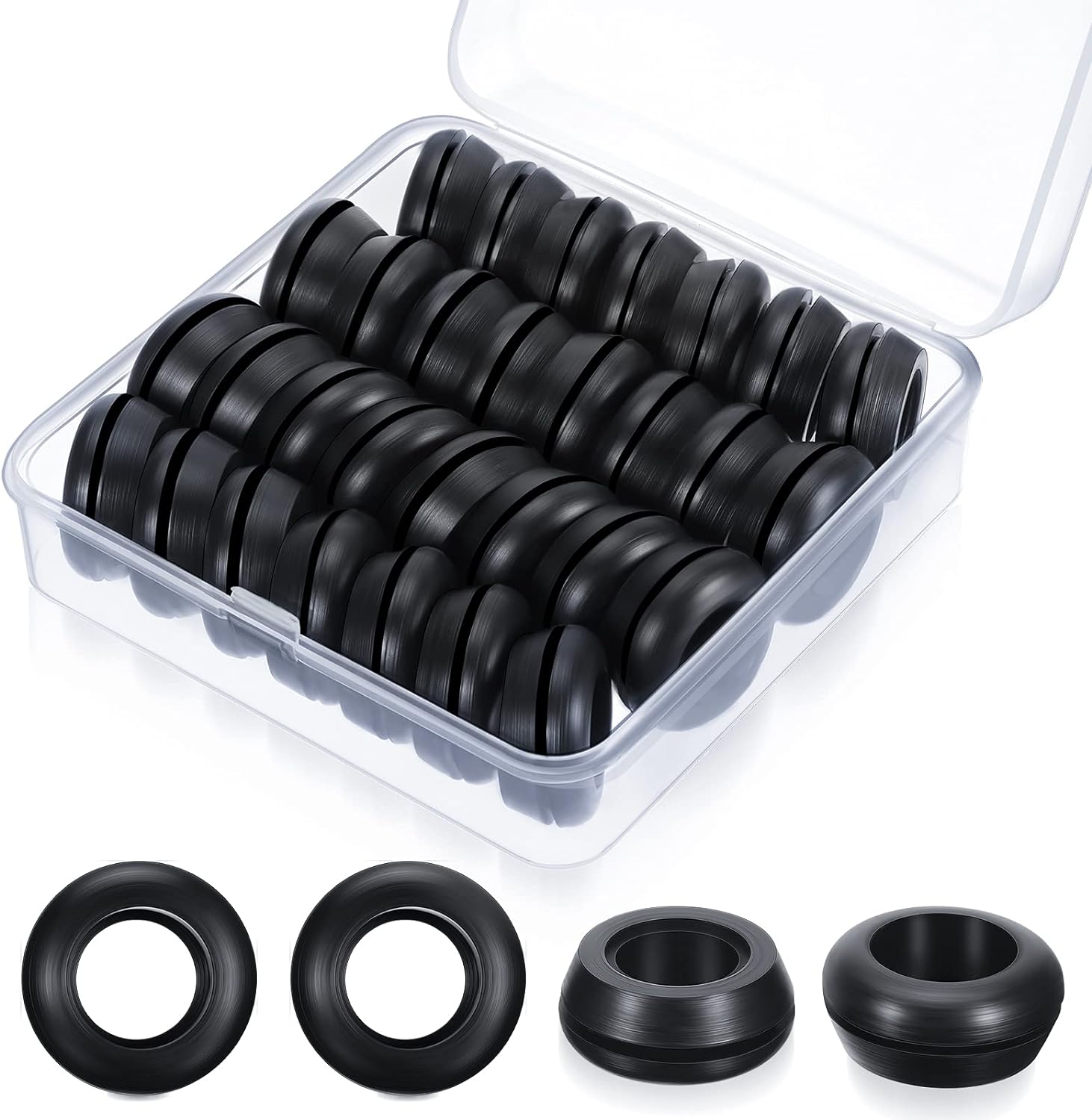 Outus 30 Pack Rubber Grommet with Storage Box, Waterproof Rubber Grommet Kit Rubber Gasket Hole Plug for Flow Hydroponic System, Rubb