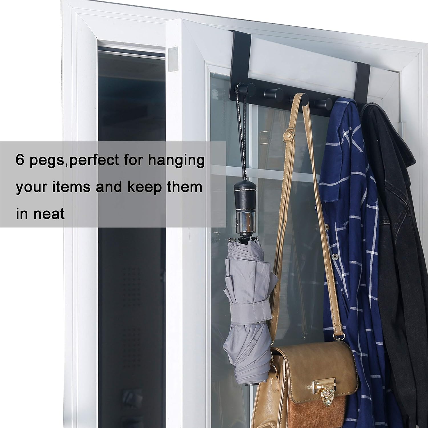 WEBI Over The Door Hook,Over The Door Towel Rack with 6 Hooks for Hanging Coats,Door Coat Hanger Over Door Coat Rack for Bathroom,Be