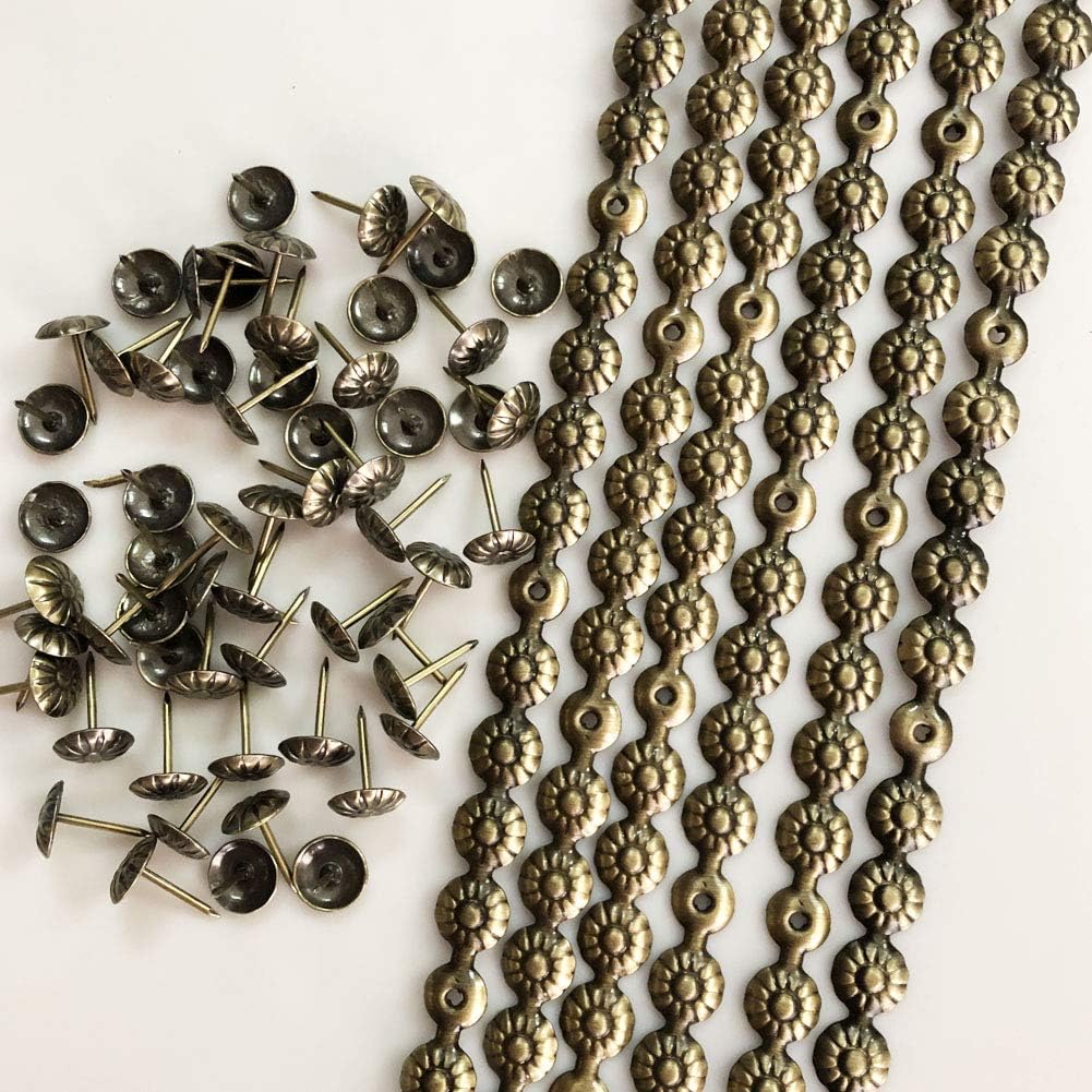 Let's Decorate! Let's Decorate 10 Meters D11mm Brass Flower Decorative Nail Strips/Nailhead Trims,Upholstery Sofa Tacks,Loosing Tacks Matched (