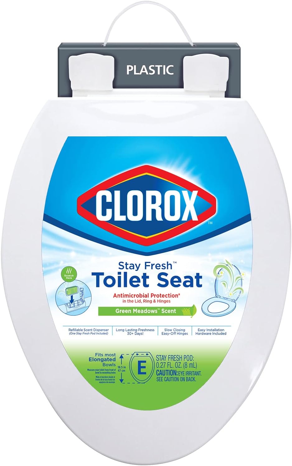 Ginsey Industries Clorox Antimicrobial Elongated Stay Fresh Scented Plastic Toilet Seat with Easy-Off Hinges &#226;&#128;&#147; Wiggl