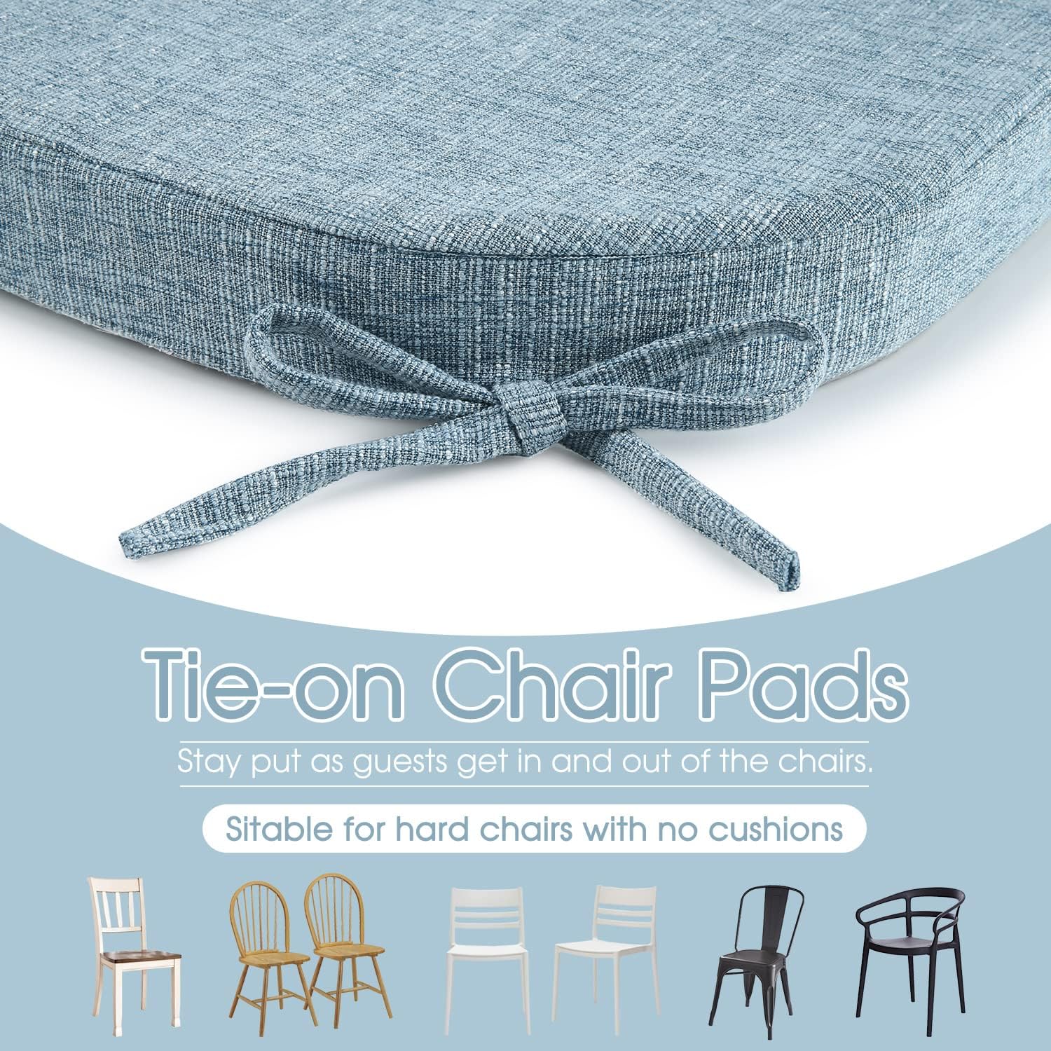 Basic Beyond Chair Cushions for Dining Chairs 4 Pack, Memory Foam Chair Cushion with Ties and Non Slip Backing, 16 x 16 inches Chair Pads fo