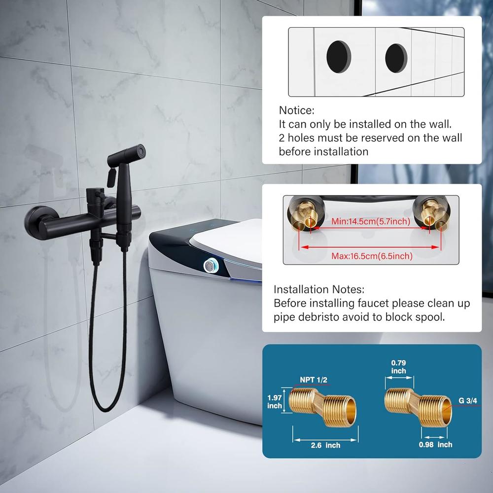 Midanya Matte Black Hand Held Bidet Sprayer for Toilet Warm Water Faucet Kit Bathroom Muslim Shower Attachment Mixed Portable Bidet Fau