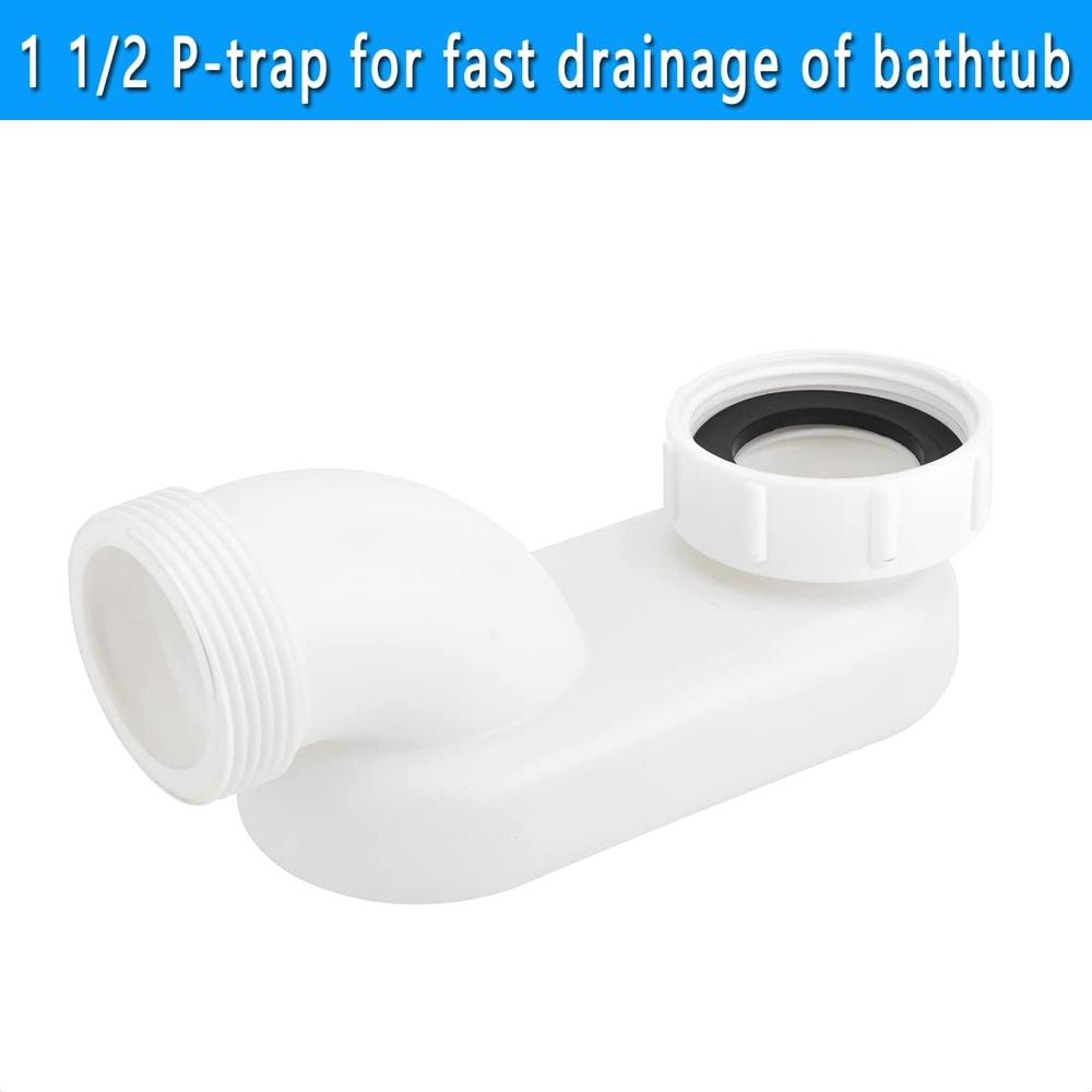 Cinsda Bathtub Shower Drain Pipe, Low Profile Flat 1 1/2 P Trap Kit Flexible Freestanding Tub Drain for Bath