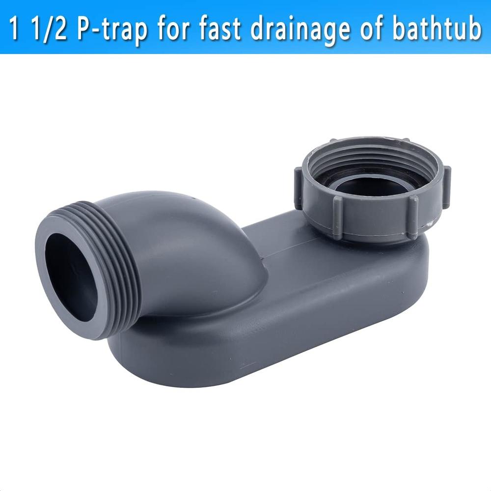 Cinsda Low Profile 1 1/2 P Trap, Flexible Bathtub Shower Drain Pipe, Flat P Trap Freestanding Tub Drain for Bath