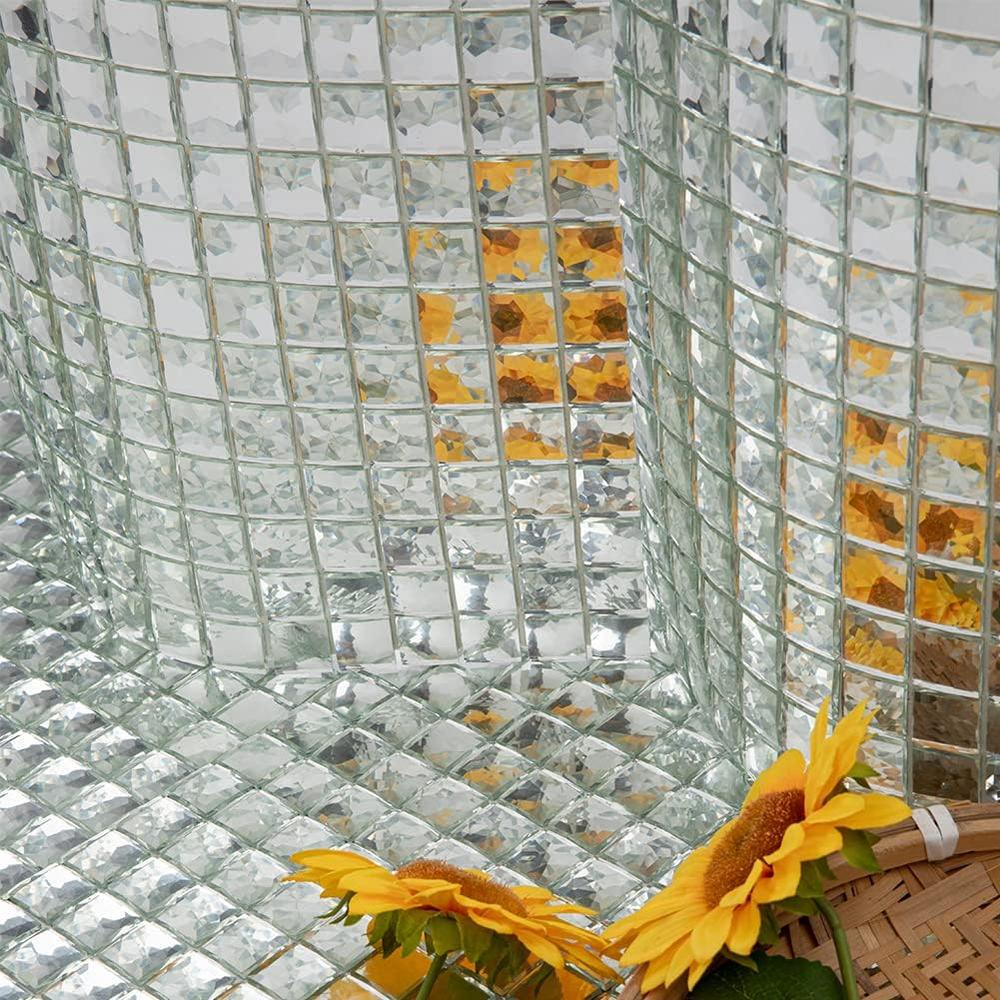 Soulscrafts Beveled Crystal Mirror Glass Mosaic Tiles Silver 11 x 11 Inch for Kitchen Backsplash Bathroom (Silver, 5 Pack)