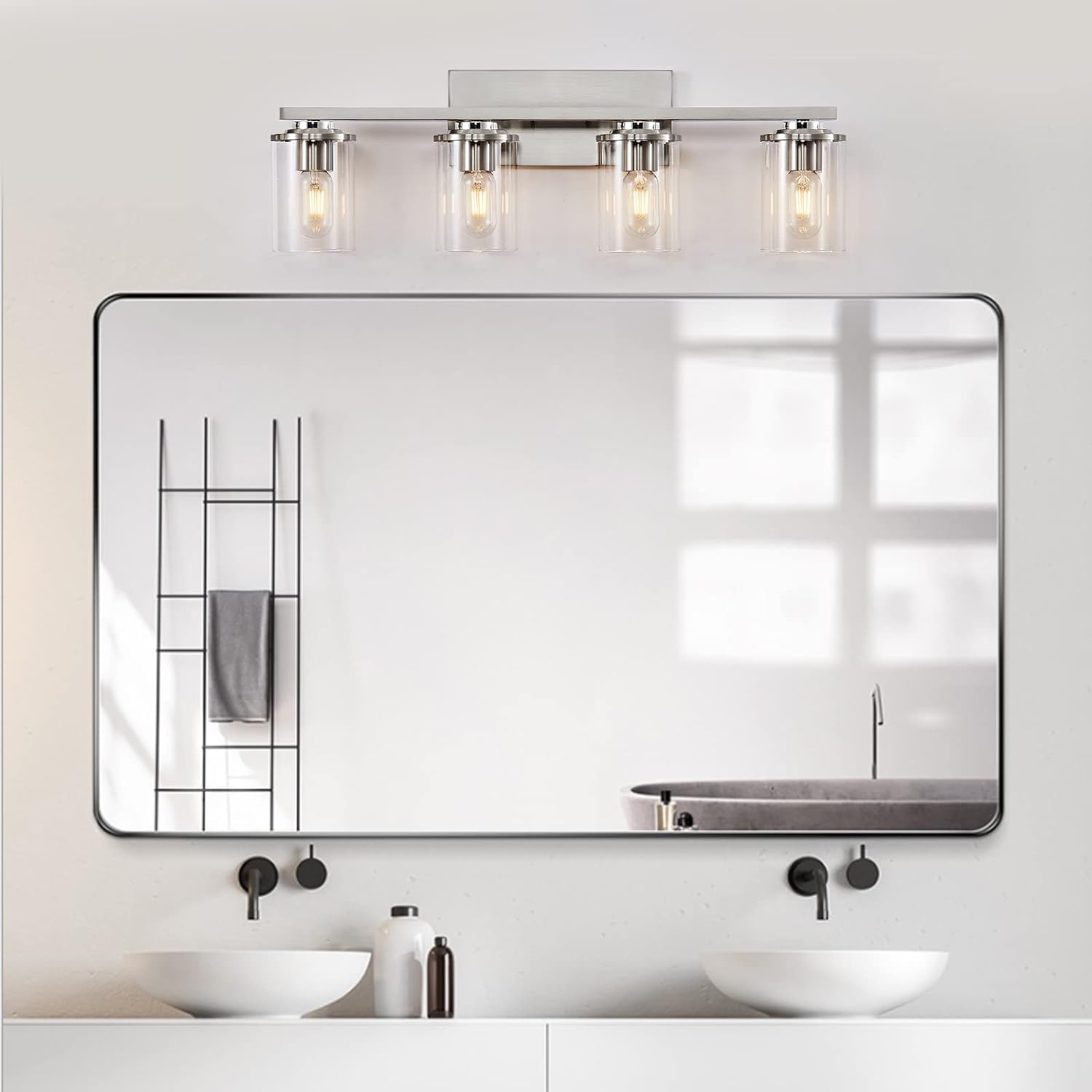 SADENICEL Vanity Lights for Bathroom, 4-Light Brushed Nickel Vanity Light Fixtures, Wall Sconces Bathroom Lighting with Clear Glass Shade