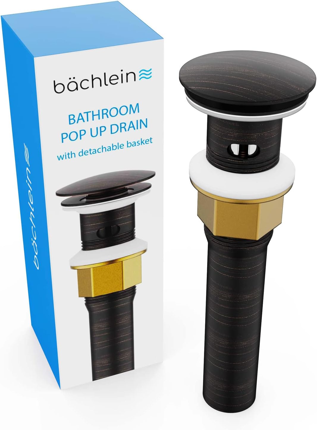 B&#195;&#164;chlein Bathroom Sink Drain with Overflow - Oil Rubbed Bronze Pop Up Drain incl. 3 extra Seals - German Brand