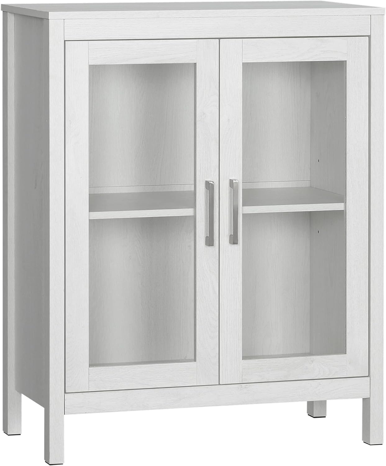 kleankin Modern Bathroom Cabinet, Bathroom Storage Organizer with Double Glass Doors and Adjustable Shelf, White