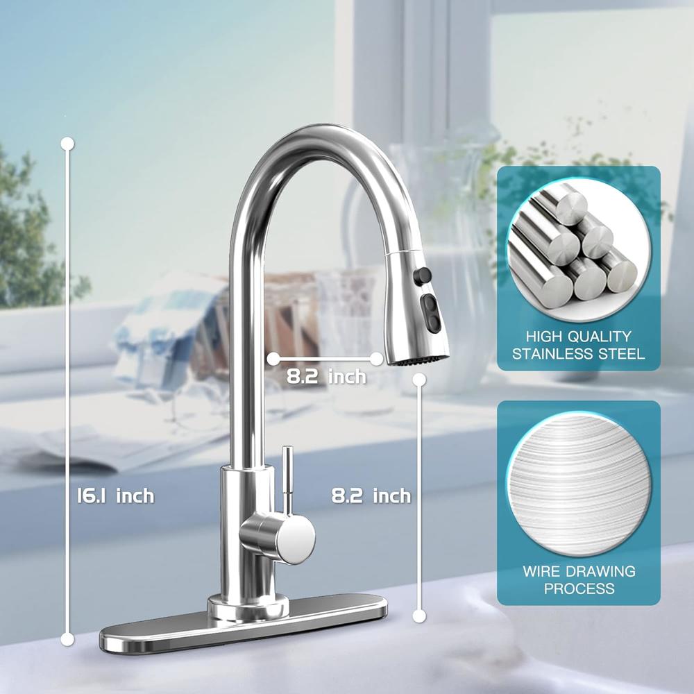 RBSTOSTO Kitchen-Faucets,Kitchen Faucet with Pull Down Sprayer-Out Kitchen Sink Faucet Offers Efficient Cleaning for -Stainless Steel-wi