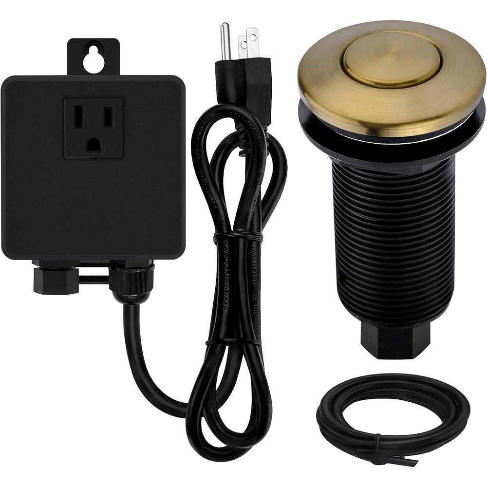 SINKINGDOM Garbage Disposal SinkTop Air Switch Kit with Long Button,Brass Made Cover,Champagne Bronze