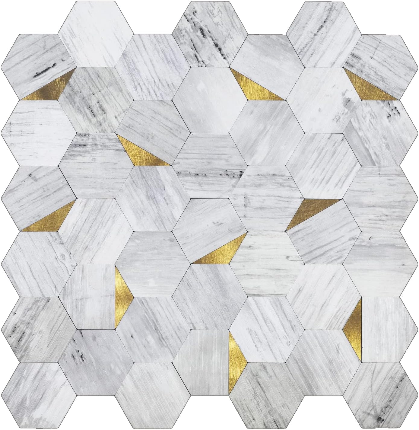 Midcard 10 Seamless Hexagonal Tiles with Peel and Stick Backsplash, PVC Mosaic Tiles for Kitchens and Bathrooms