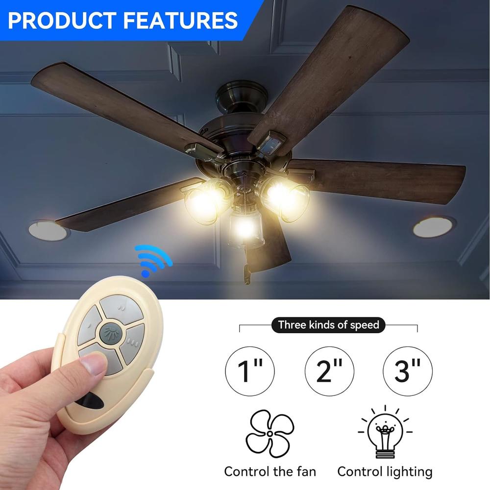 FEKOTS 35T1 Ceiling Fan Remote Control Replacement for Harbor Breeze Allen Roth, 303.9MHz, 3-Speed, Light Dimmer, Learn Key, Replace F