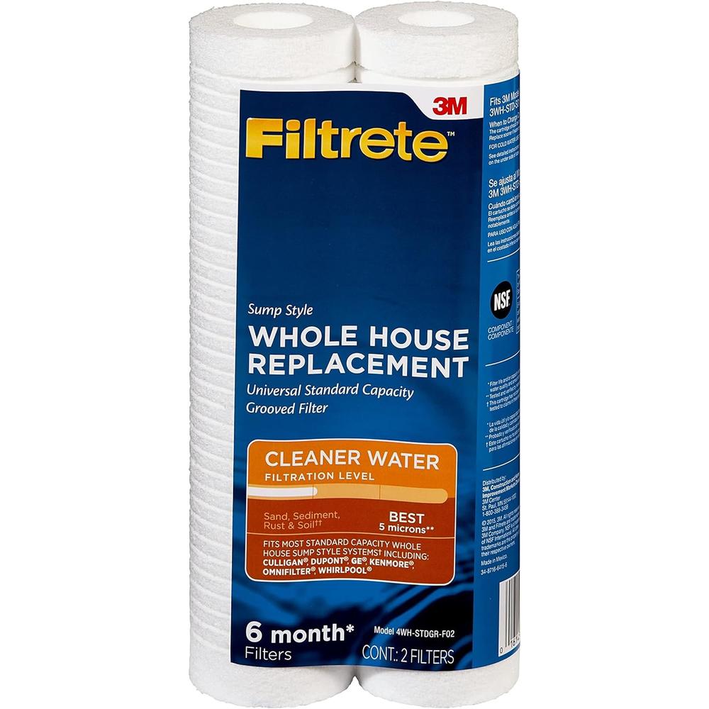 3M CHIMD Filtrete Standard Capacity Whole House Grooved Water Filter, 5 Microns, Universal Filter, Sump Style Drop-In Filter, 2-Filters