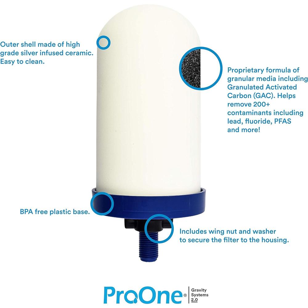 ProOne G2.0 9-Inch Gravity Water Replacement Filter, Big+ Replacement Water Filter for Countertop Gravity Water Filtration Systems