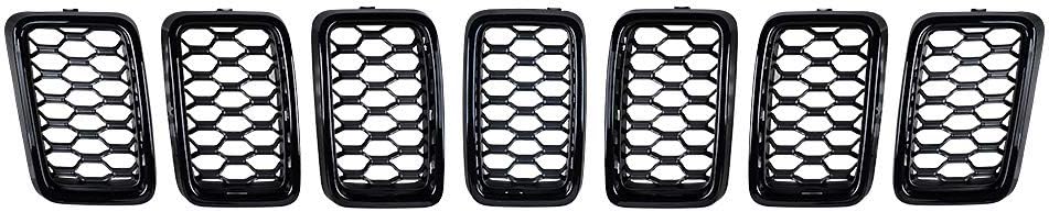 Grille Insert Honeycomb Mesh G Astra Depot Front Upper Bumper 7pcs Honeycomb Matte Mesh Black Grill Inserts with Shiny Glossy Black Grilles Moulding Trim (7pc