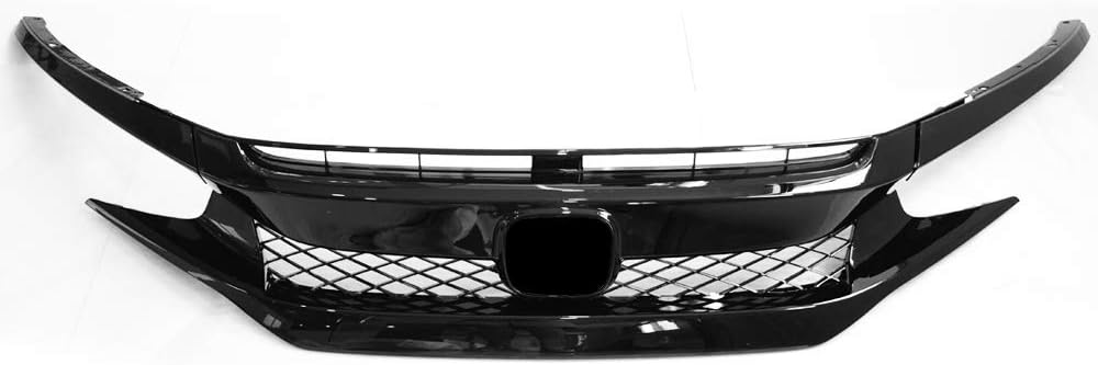 IKON MOTORSPORTS , Front Grille Compatible With 2016-2021 Honda Civic, Type R Style Gloss Black Mesh Grill Guards Hood ABS Plastic, 2017 2018 20
