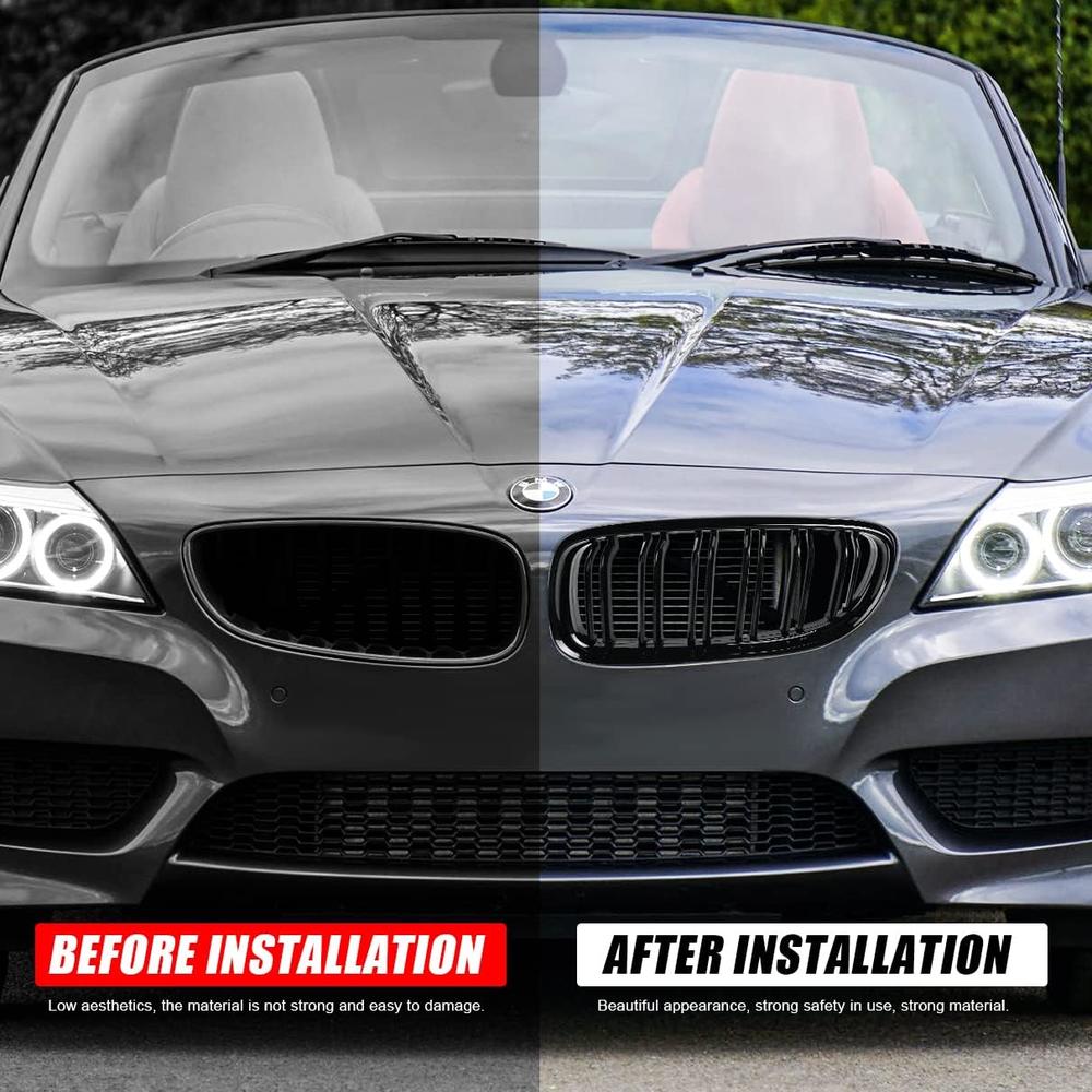KVR E90 Front Grille Grill, Gloss Black Double Line Kidney Grill Compatible with 2009-2011 BMW 3 Series E90 E91 323i 325i 328i 330i