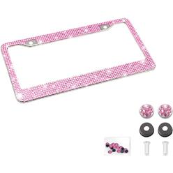 YALOK Bling Car License Plate Frame, Handcrafted Crystal Stainless Steel License Plate Frame, Sparkly, Durable, Universal Fit, Car Ac