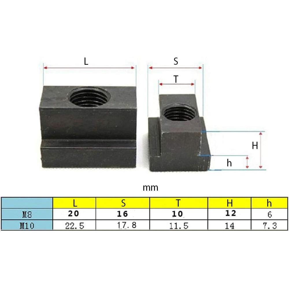 Walfront 5 pcs Black Oxide Finish T Slot Nuts, M8/10 Threads Fit Into T-Slots in Machine Tool Tables Used for T-Slot Aluminum Extrusions