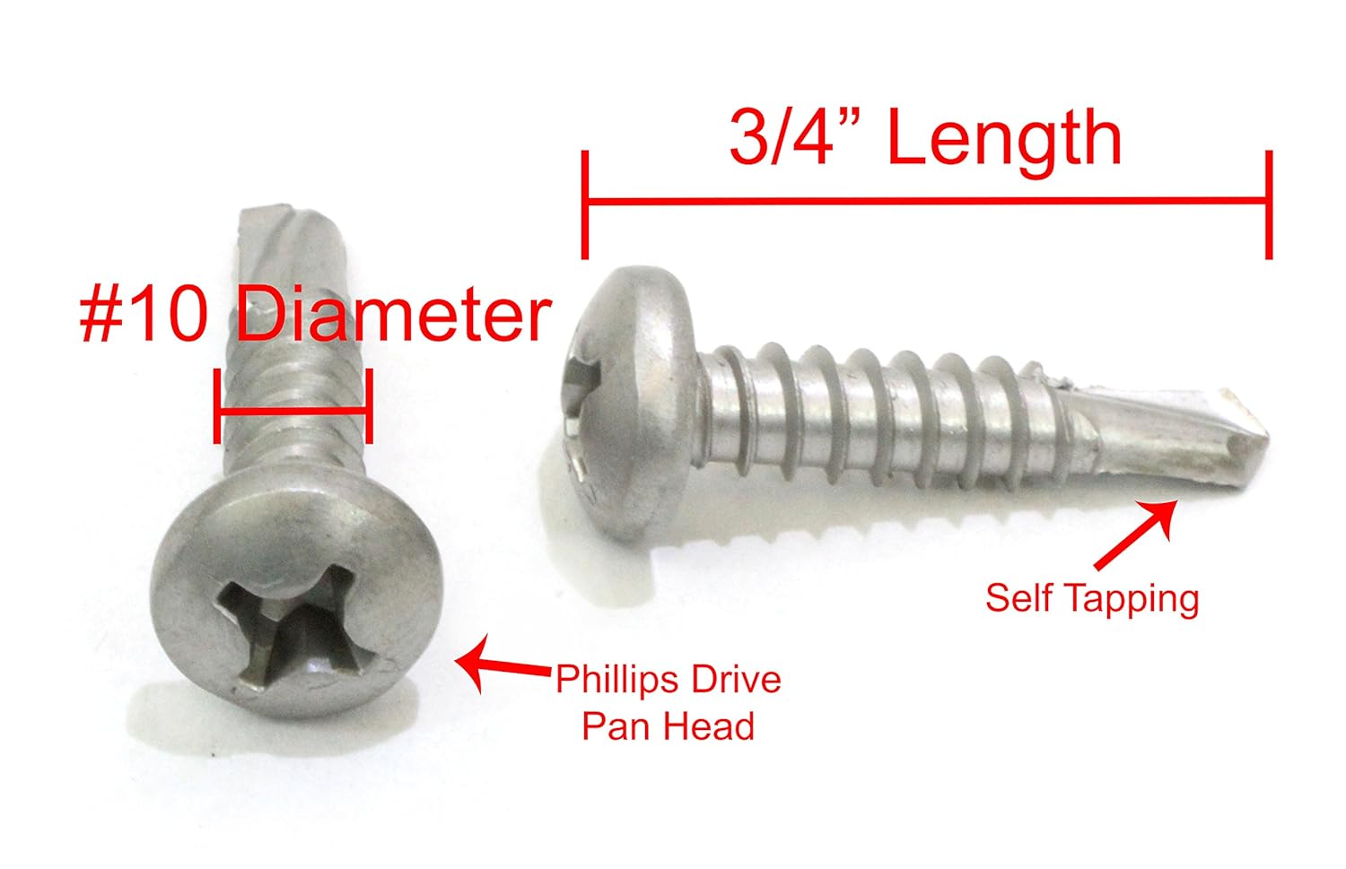 Generic #10 x 3/4" Self Tapping Stainless Steel Metal Screw, (100 Pack) Phillips Pan Head Self Drilling Screws, 410 Stainless Stee